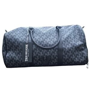 True Religion Tuya Unisex Duffel Black Houndstooth Faux Leather Bag Shoe Pocket